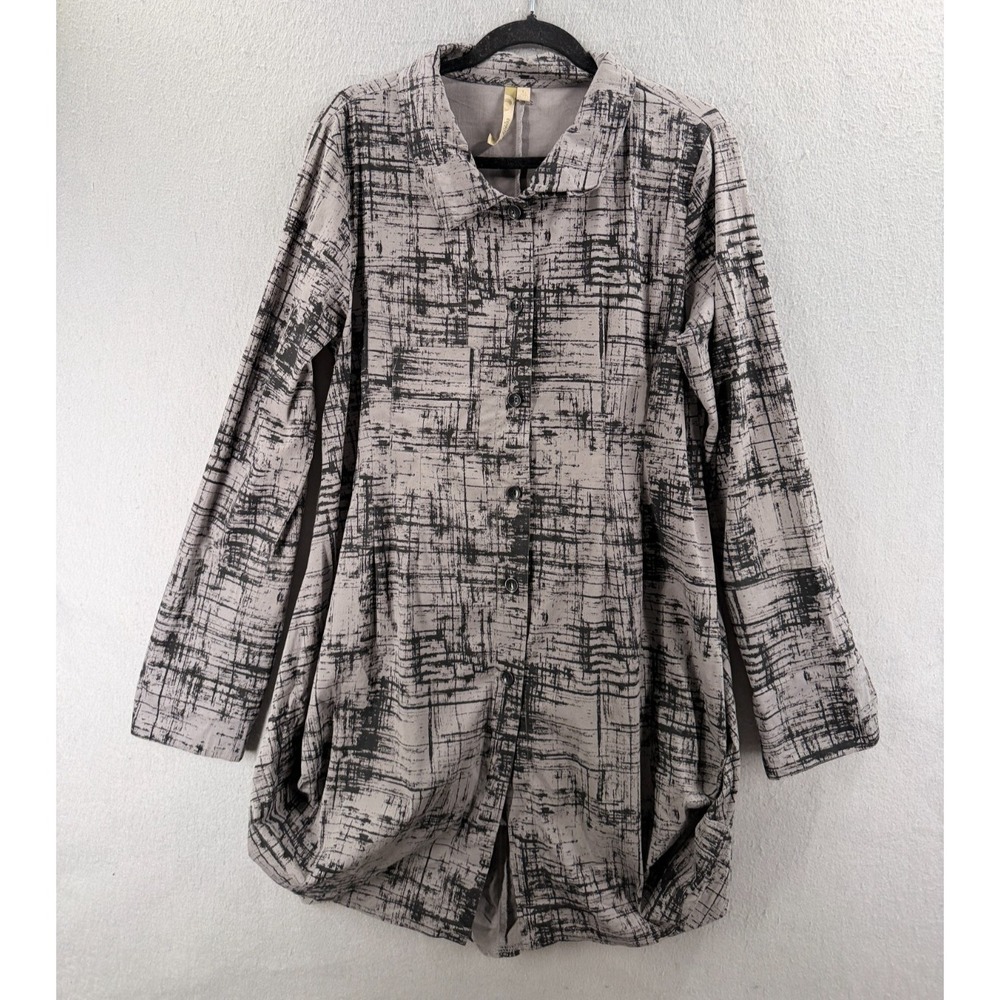 Comfy USA Shirt Women L Tunic Top Black Gray Art To Wear Lagenlook Abstract